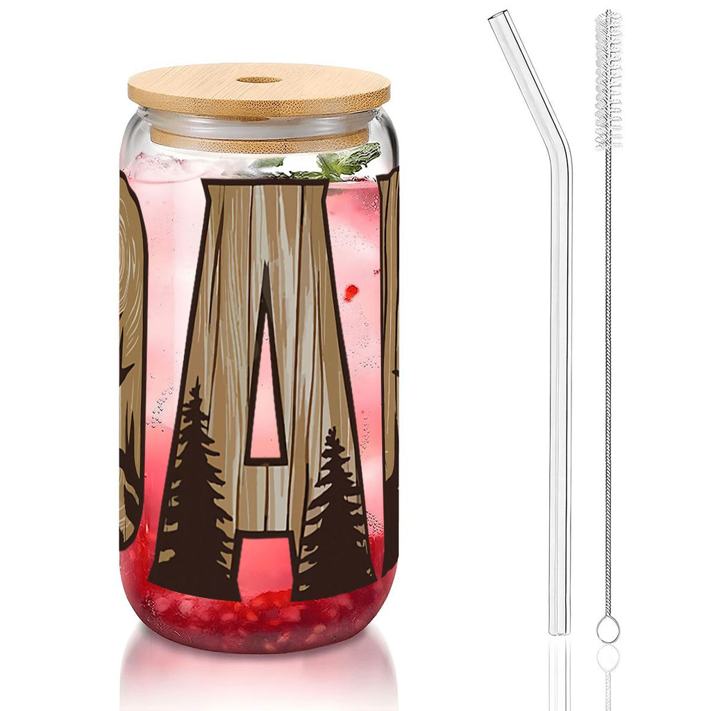 Glass Tumbler with Straw  Bamboo Lid  (16oz) Mama Hunting Dad Deer Camouflage Camo Waterfowl Deer Camo Men TShirt