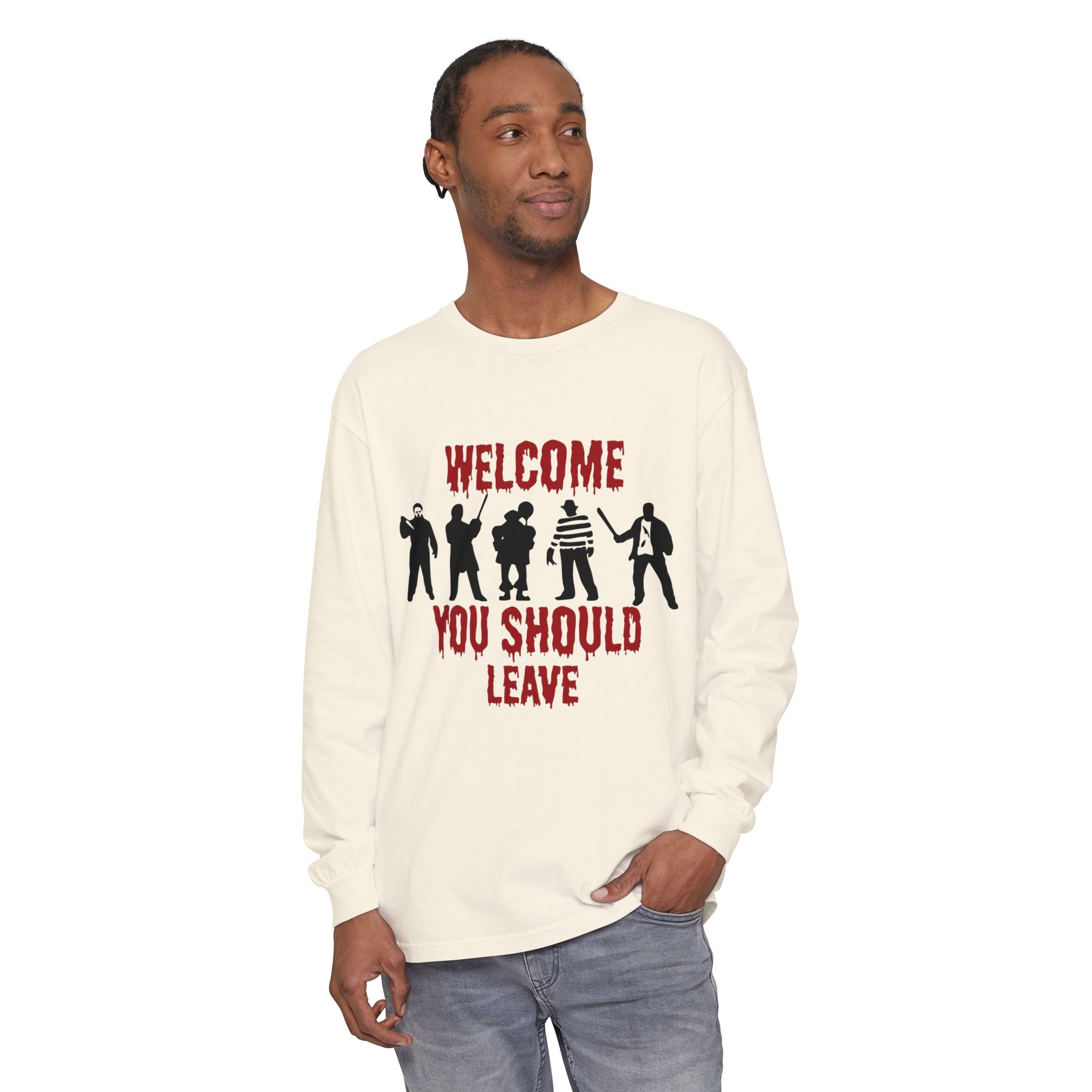 Welcome You Should Leave Long Sleeve T-Shirt — Horror Movie Silhouette Tee