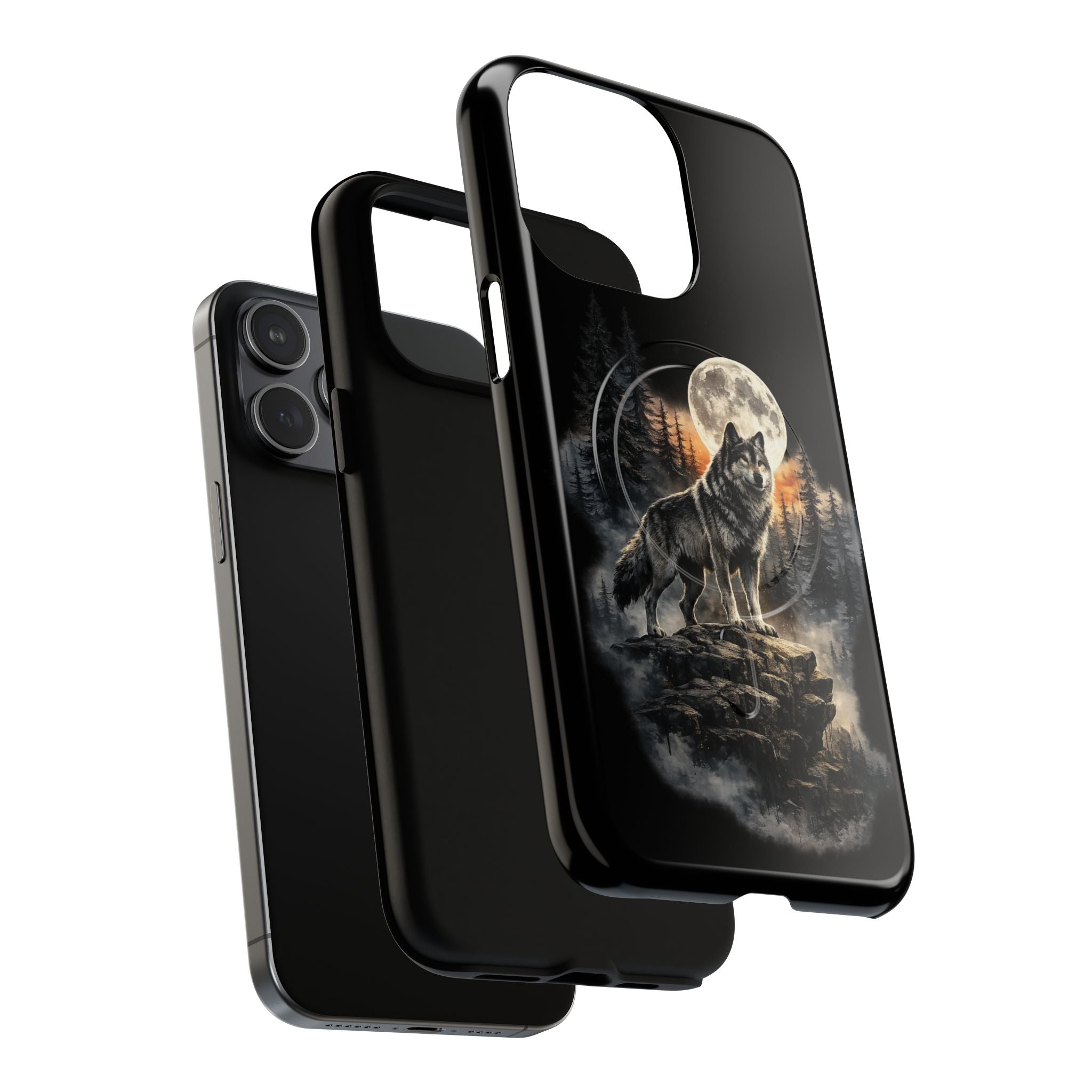 Wolf Moon Tough Magnetic Phone Case — Protective Magnetic iPhone Cover with Full Moon Forest Design