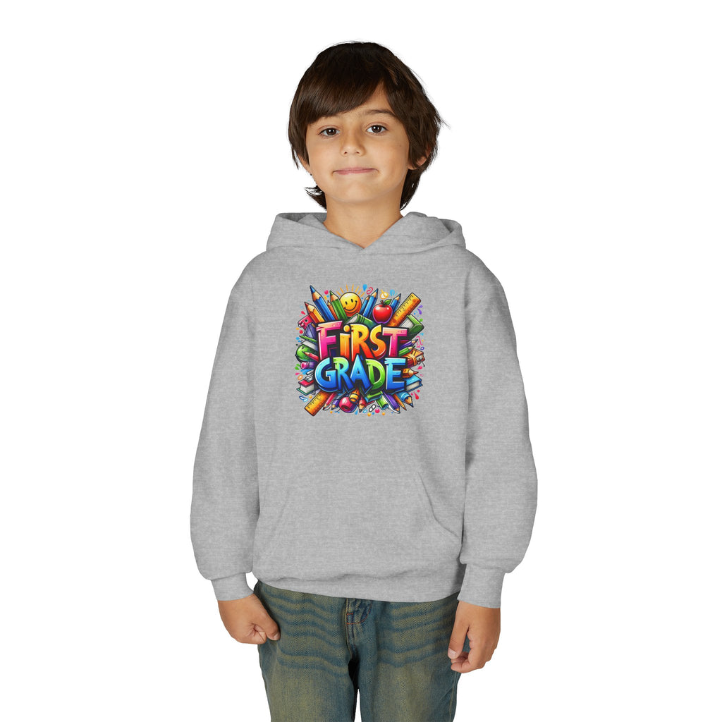 First Grade Kids Hoodie — Colorful School Back-to-School Sweatshirt