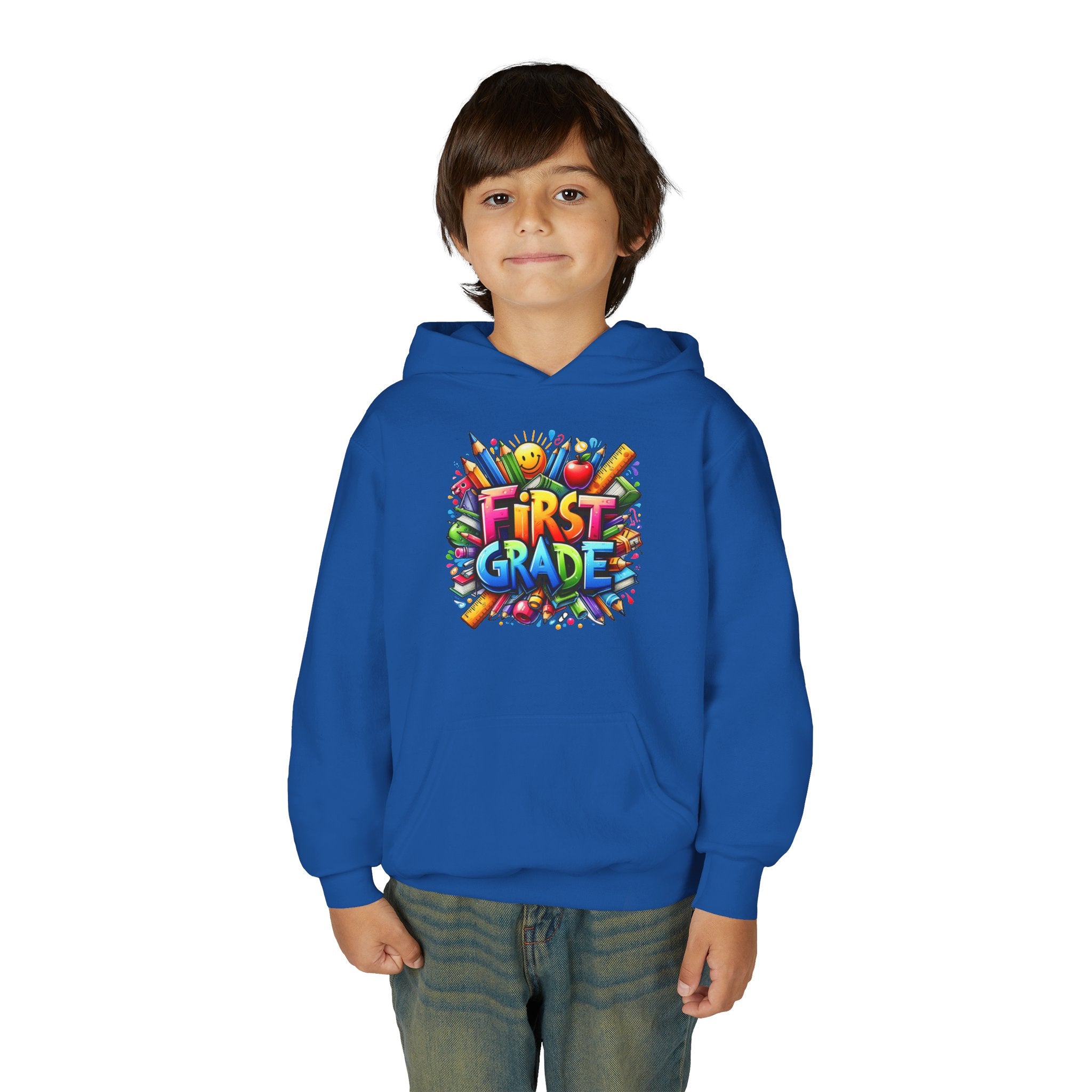 First Grade Kids Hoodie — Colorful School Back-to-School Sweatshirt