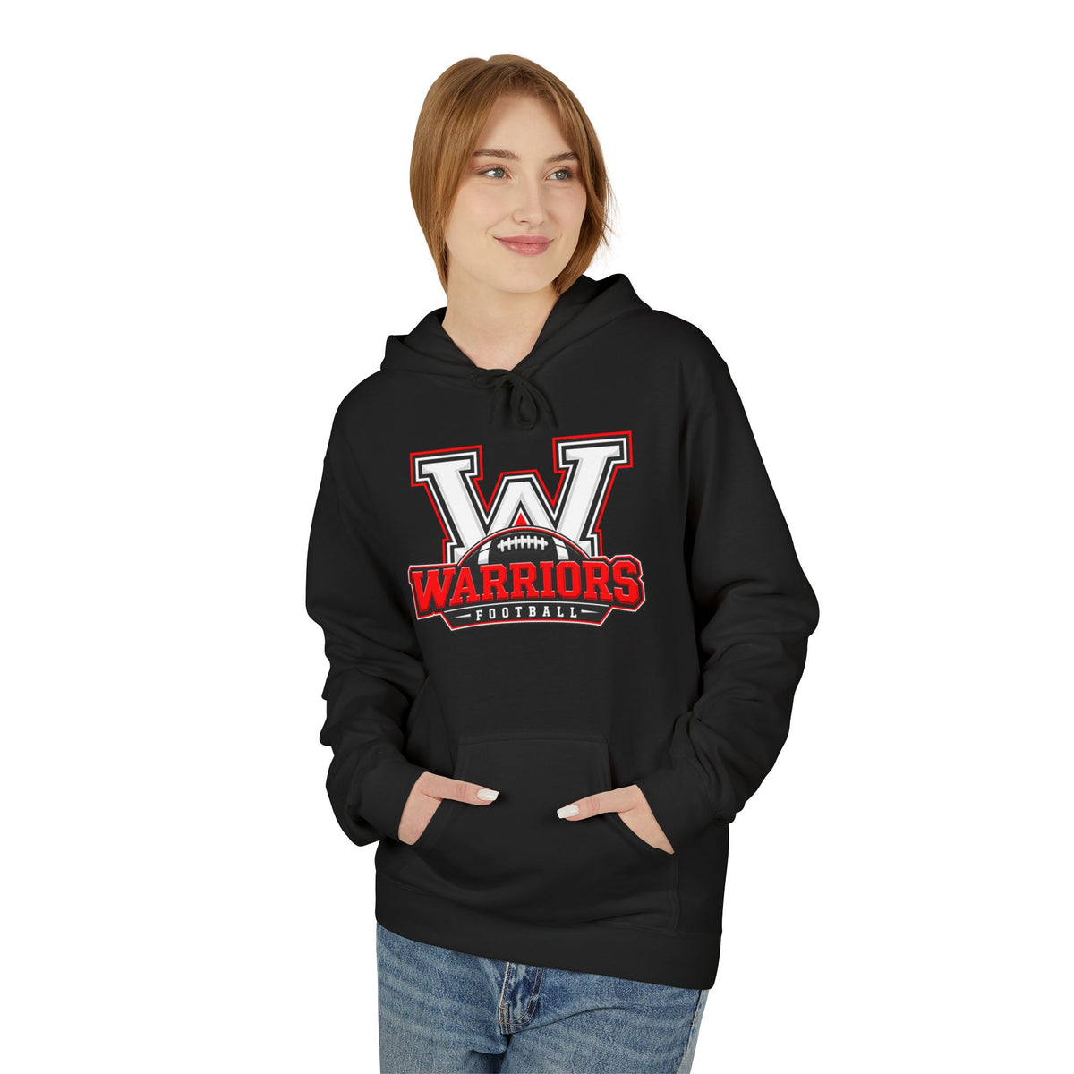 Warriors Football V Logo Hoodie — High School Team Spirit Pullover