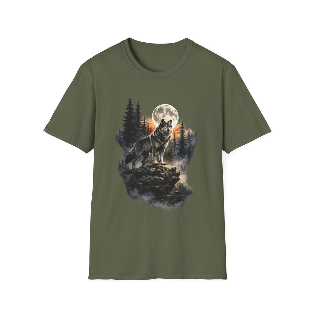 Wolf Moon T‑Shirt — Howling Wolf Forest Graphic Tee