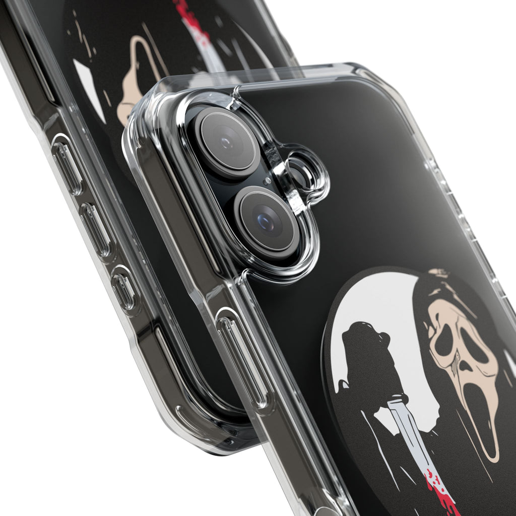 Clear Magnetic Phone Case — Scream Mask & Knife Horror Design