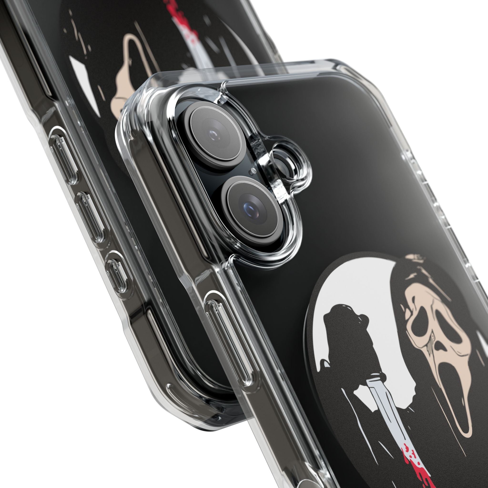 Clear Magnetic Phone Case — Scream Mask & Knife Horror Design