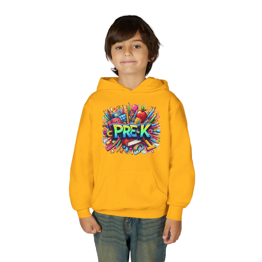 Pre-K Kids Hoodie - Colorful School Supplies Design, Preschool Back-to-School Sweatshirt