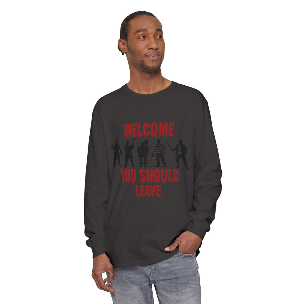 Welcome You Should Leave Long Sleeve T-Shirt — Horror Movie Silhouette Tee