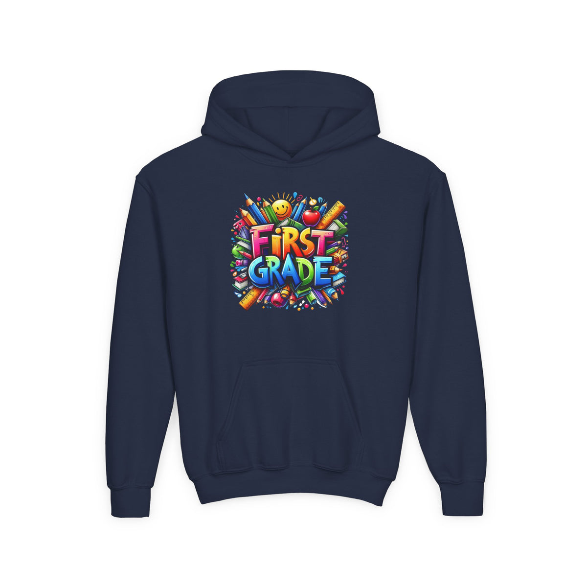 First Grade Kids Hoodie — Colorful School Back-to-School Sweatshirt