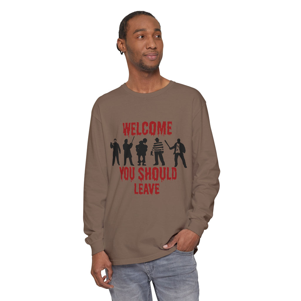 Welcome You Should Leave Long Sleeve T-Shirt — Horror Movie Silhouette Tee