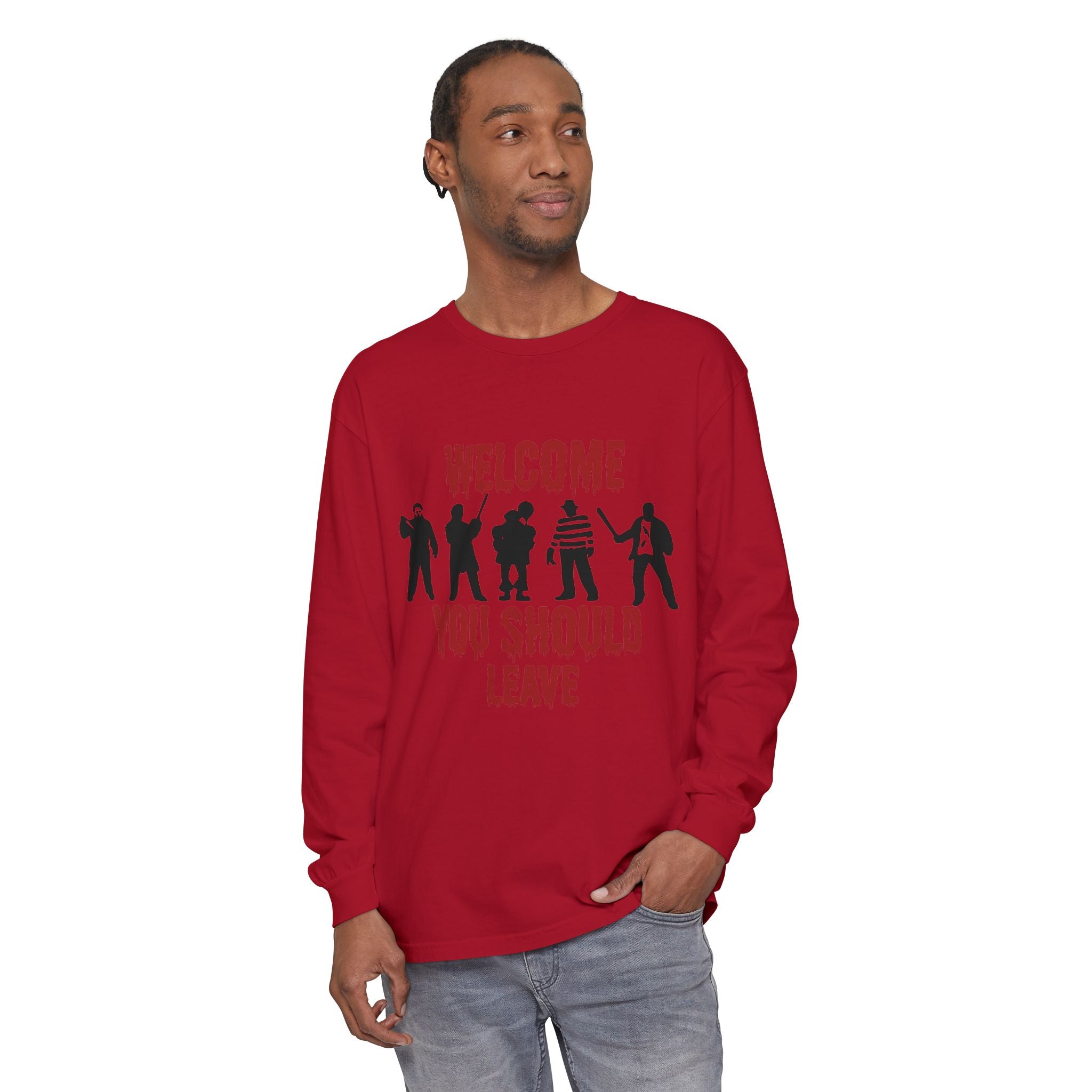 Welcome You Should Leave Long Sleeve T-Shirt — Horror Movie Silhouette Tee
