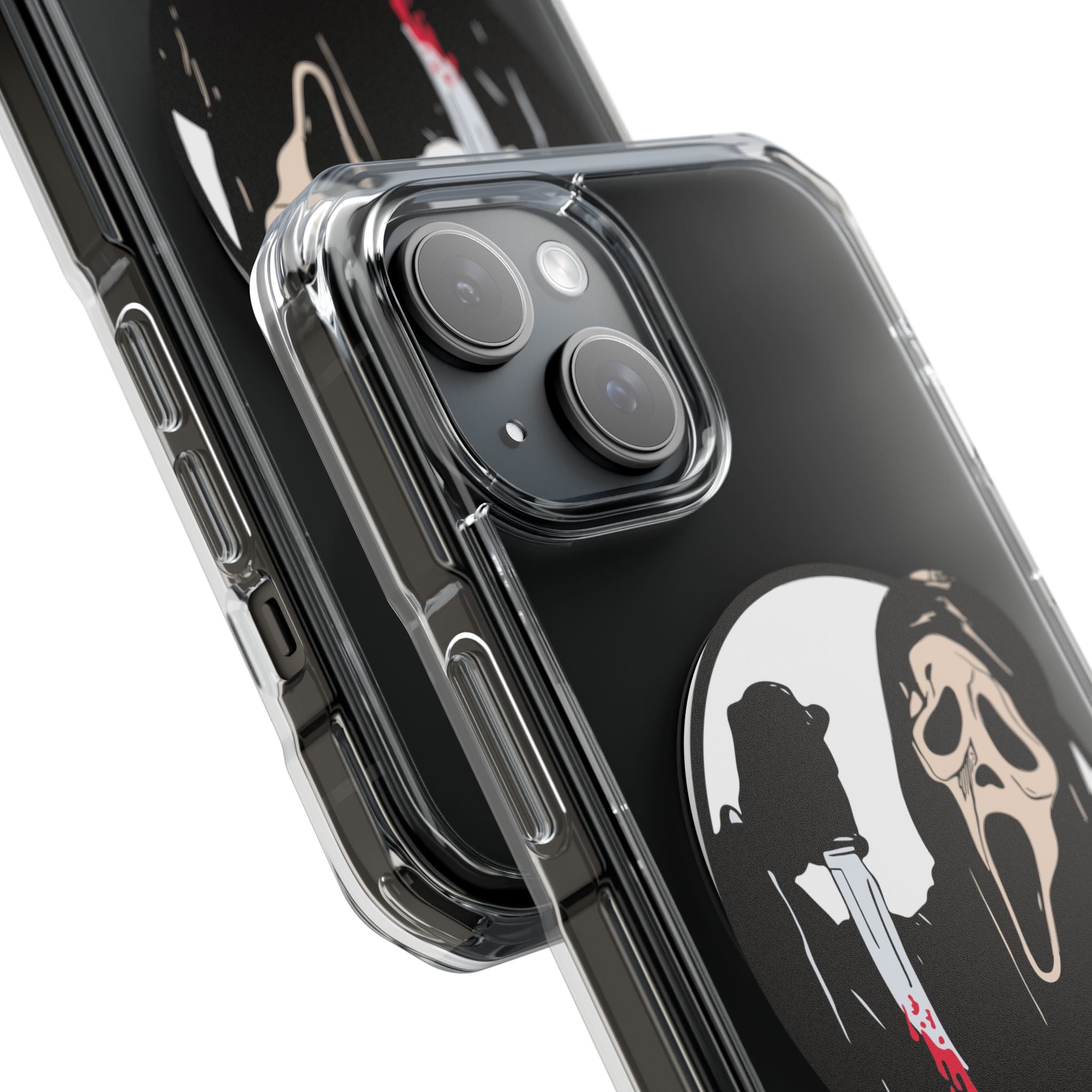 Clear Magnetic Phone Case — Scream Mask & Knife Horror Design