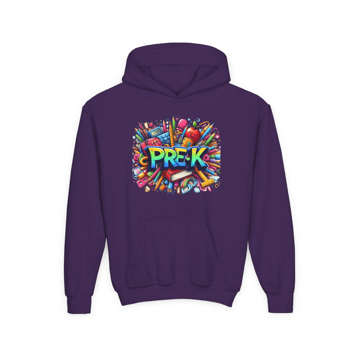 Pre-K Kids Hoodie - Colorful School Supplies Design, Preschool Back-to-School Sweatshirt