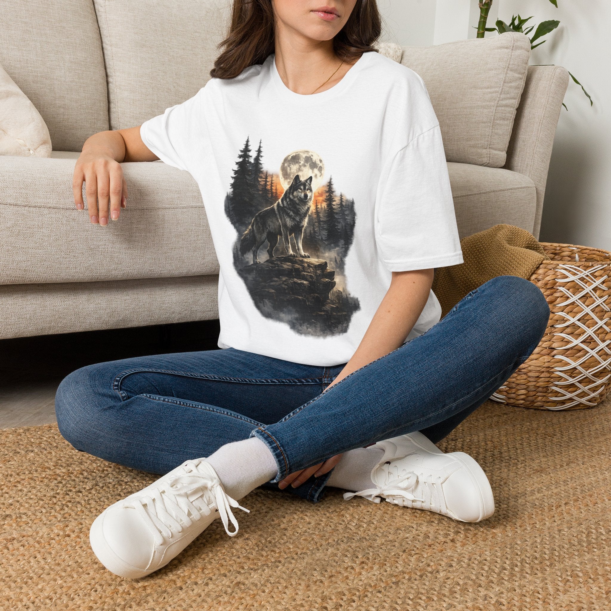 Wolf Moon T‑Shirt — Howling Wolf Forest Graphic Tee
