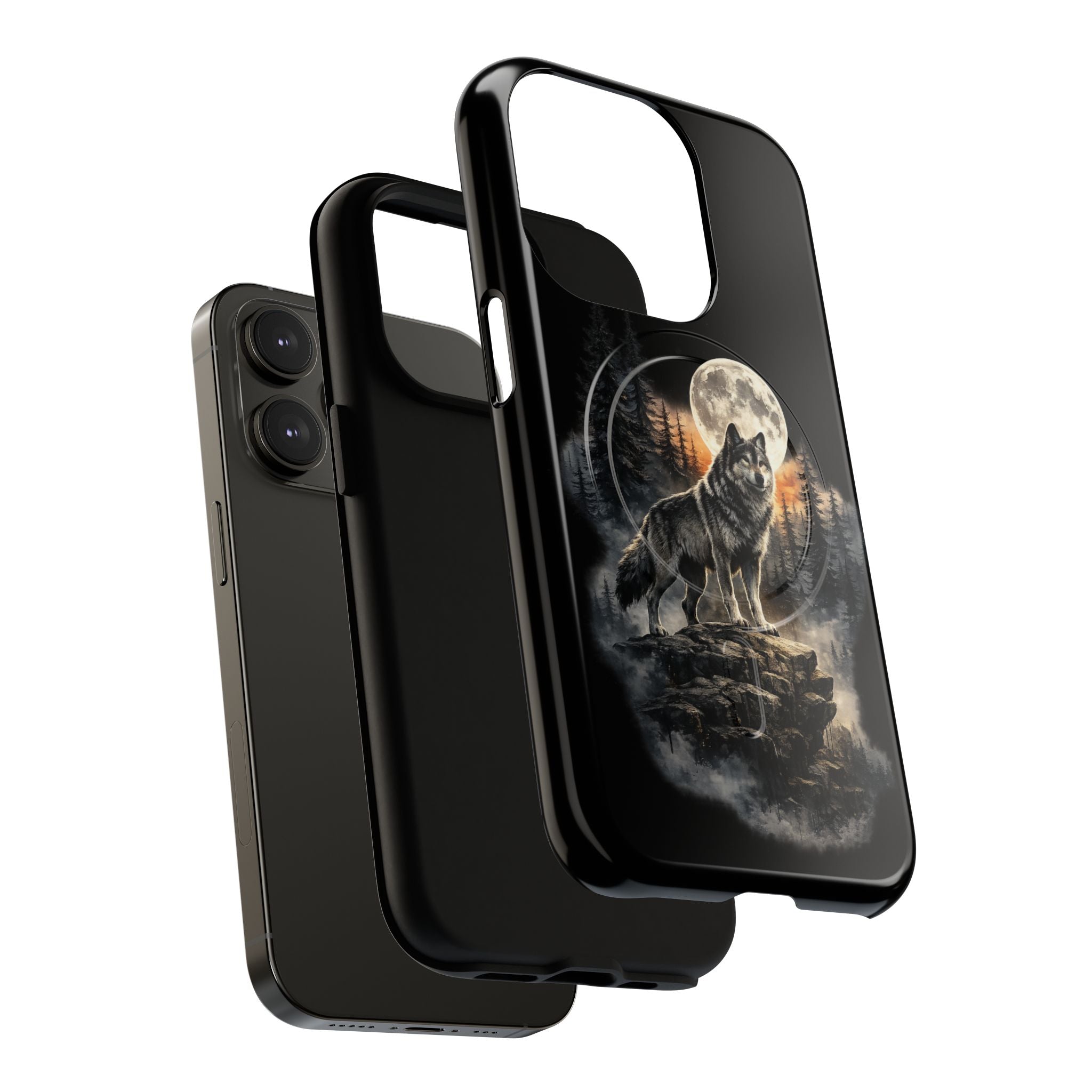 Wolf Moon Tough Magnetic Phone Case — Protective Magnetic iPhone Cover with Full Moon Forest Design