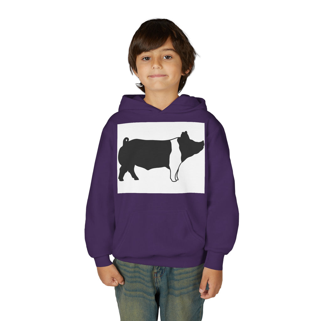 Youth Pig Silhouette Hoodie — Farm Animal Kids Sweatshirt