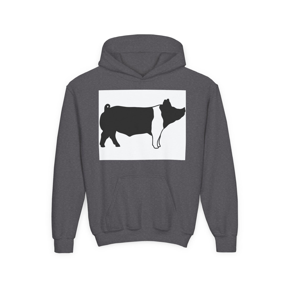 Youth Pig Silhouette Hoodie — Farm Animal Kids Sweatshirt