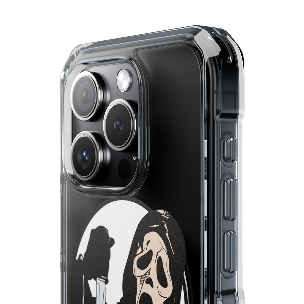 Clear Magnetic Phone Case — Scream Mask & Knife Horror Design