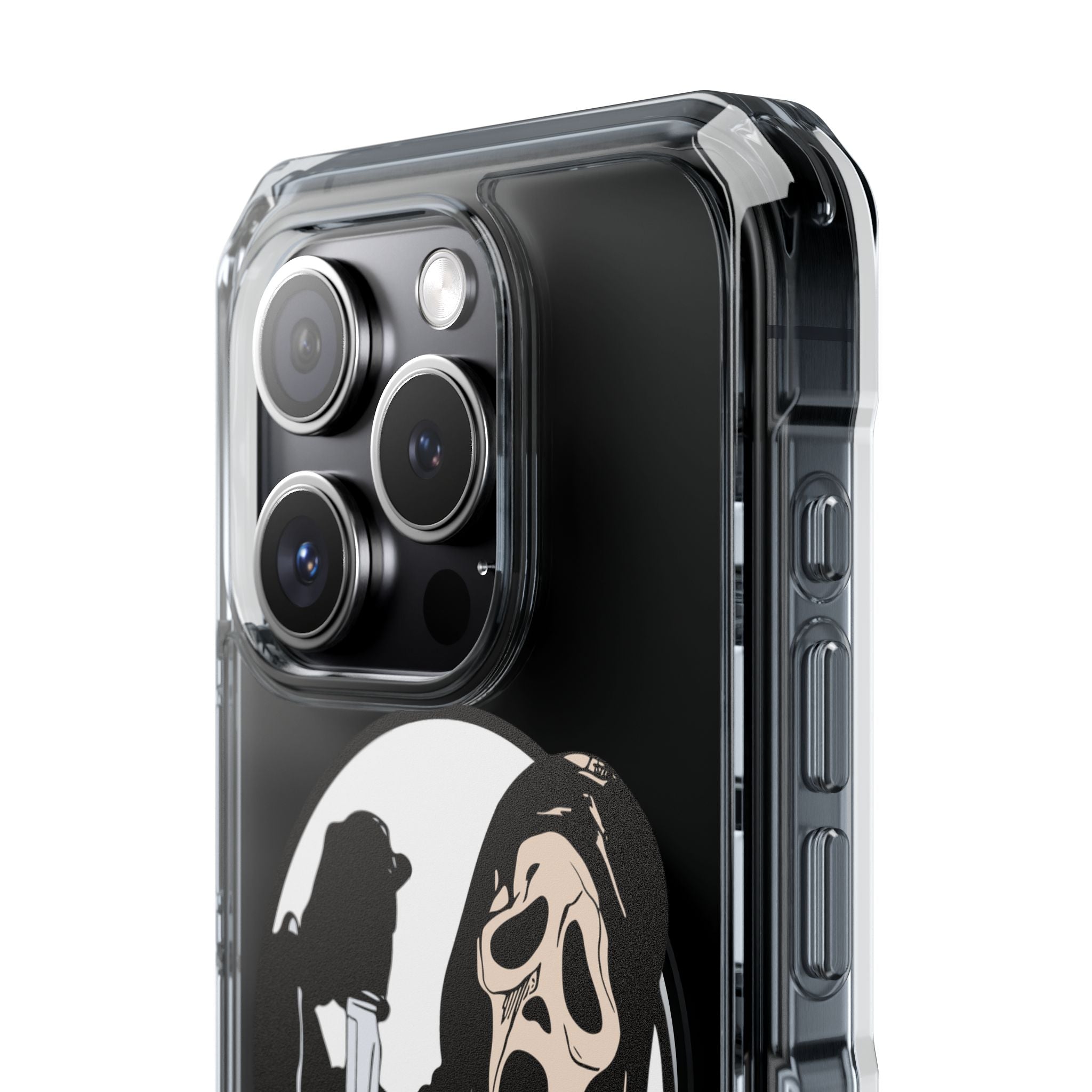Clear Magnetic Phone Case — Scream Mask & Knife Horror Design