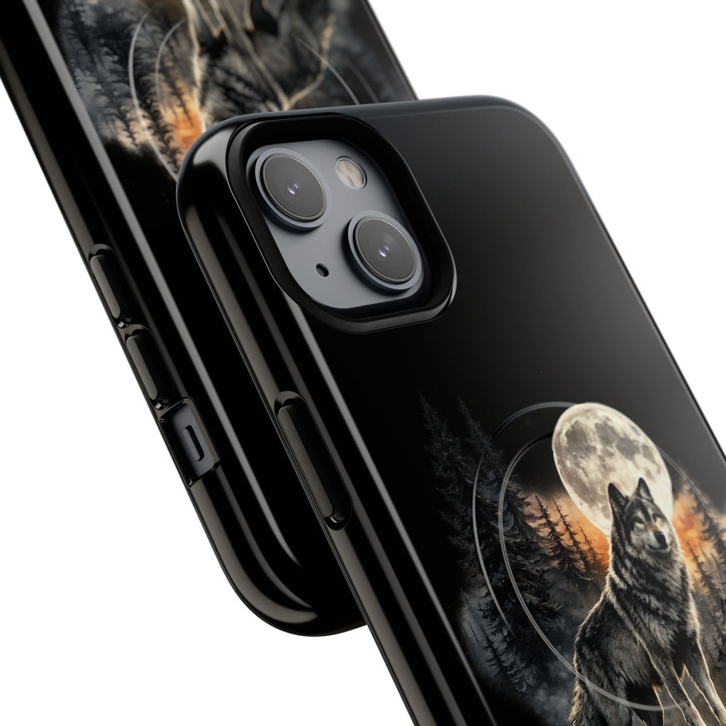 Wolf Moon Tough Magnetic Phone Case — Protective Magnetic iPhone Cover with Full Moon Forest Design