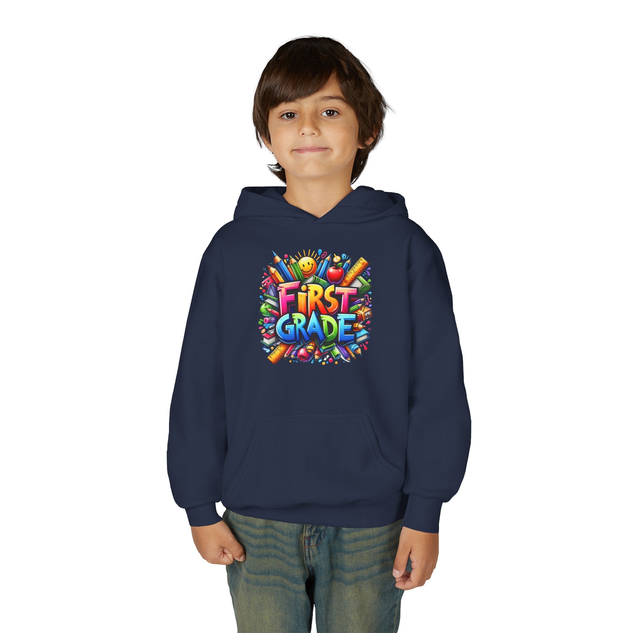 First Grade Kids Hoodie — Colorful School Back-to-School Sweatshirt
