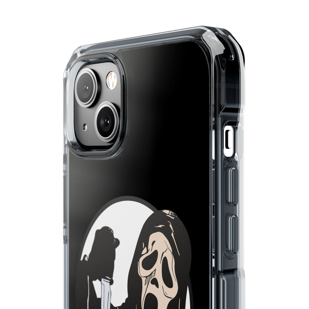 Clear Magnetic Phone Case — Scream Mask & Knife Horror Design