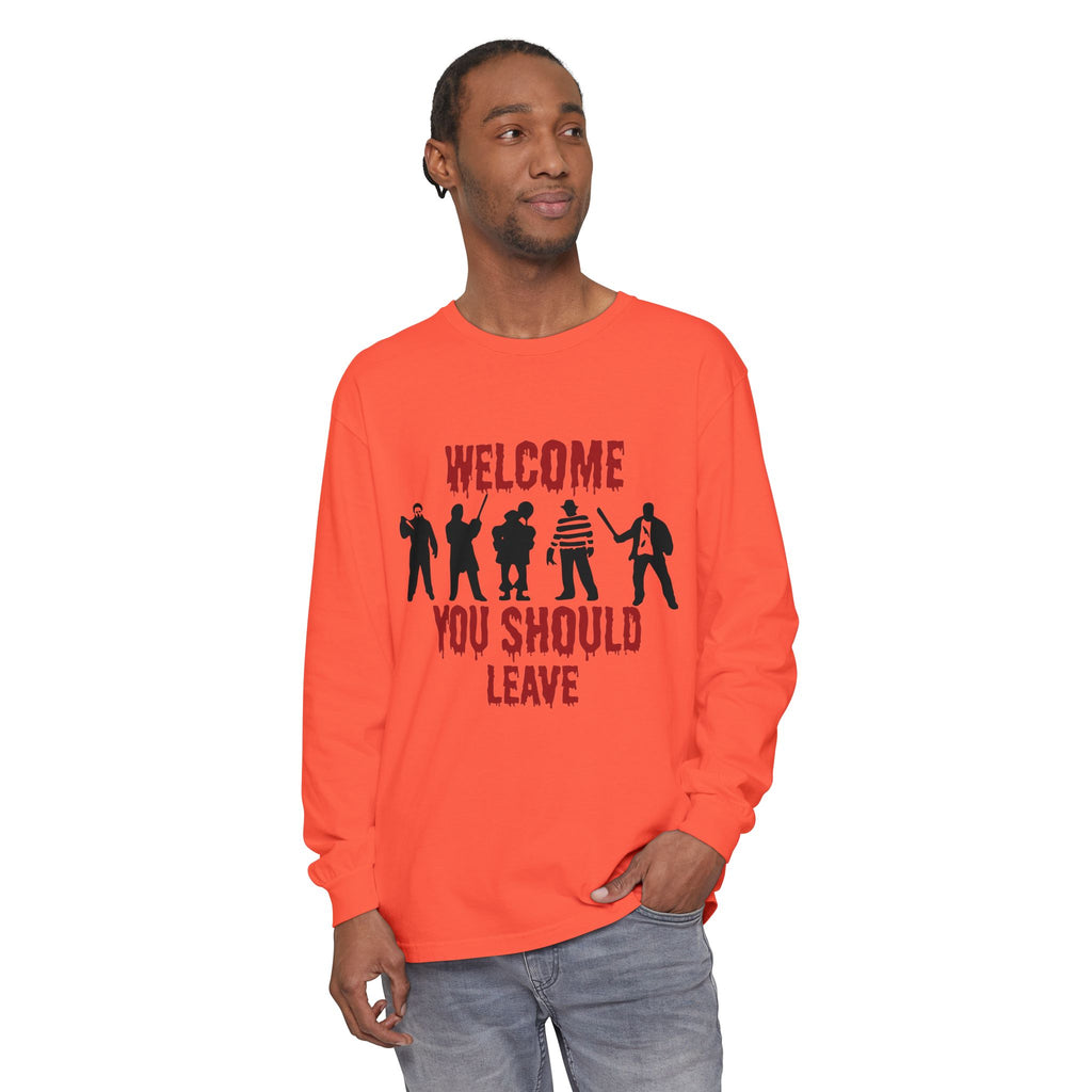 Welcome You Should Leave Long Sleeve T-Shirt — Horror Movie Silhouette Tee