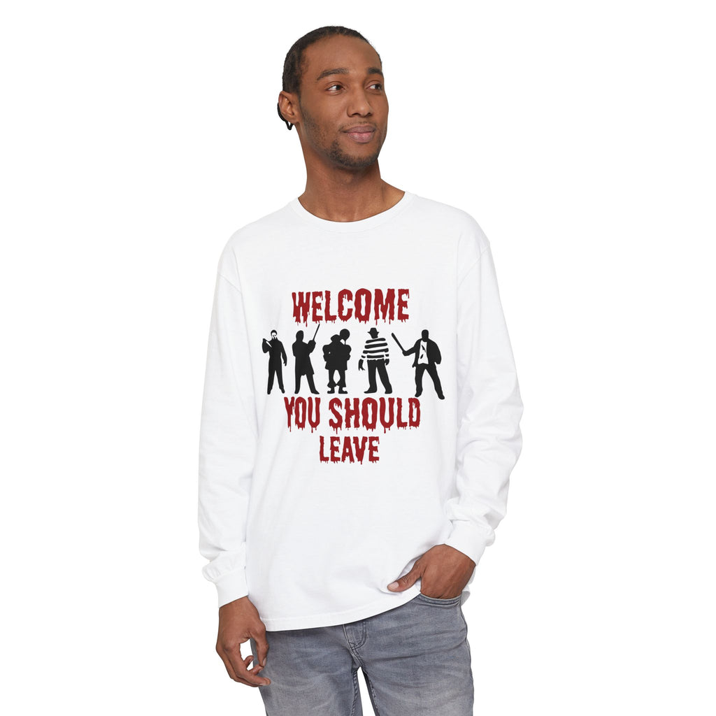 Welcome You Should Leave Long Sleeve T-Shirt — Horror Movie Silhouette Tee