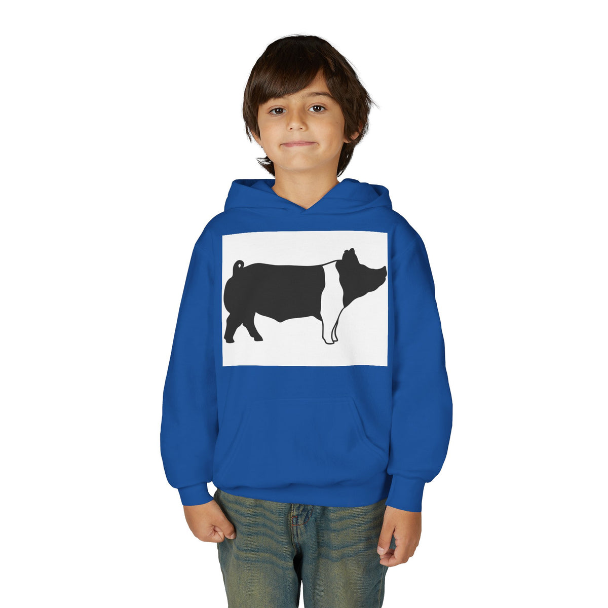 Youth Pig Silhouette Hoodie — Farm Animal Kids Sweatshirt