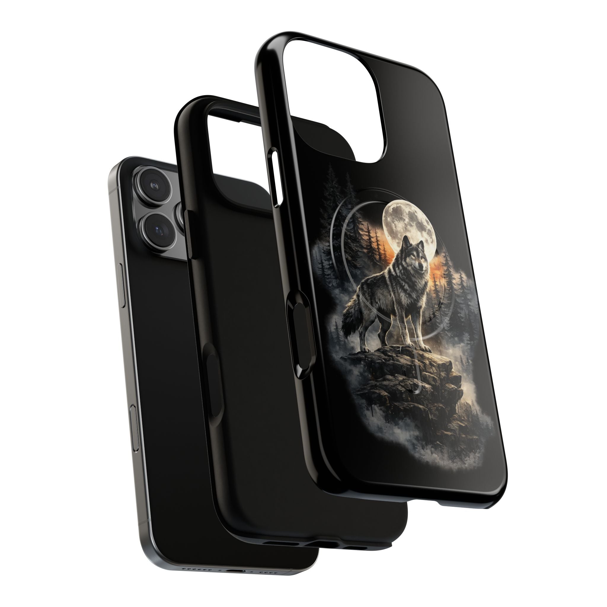 Wolf Moon Tough Magnetic Phone Case — Protective Magnetic iPhone Cover with Full Moon Forest Design