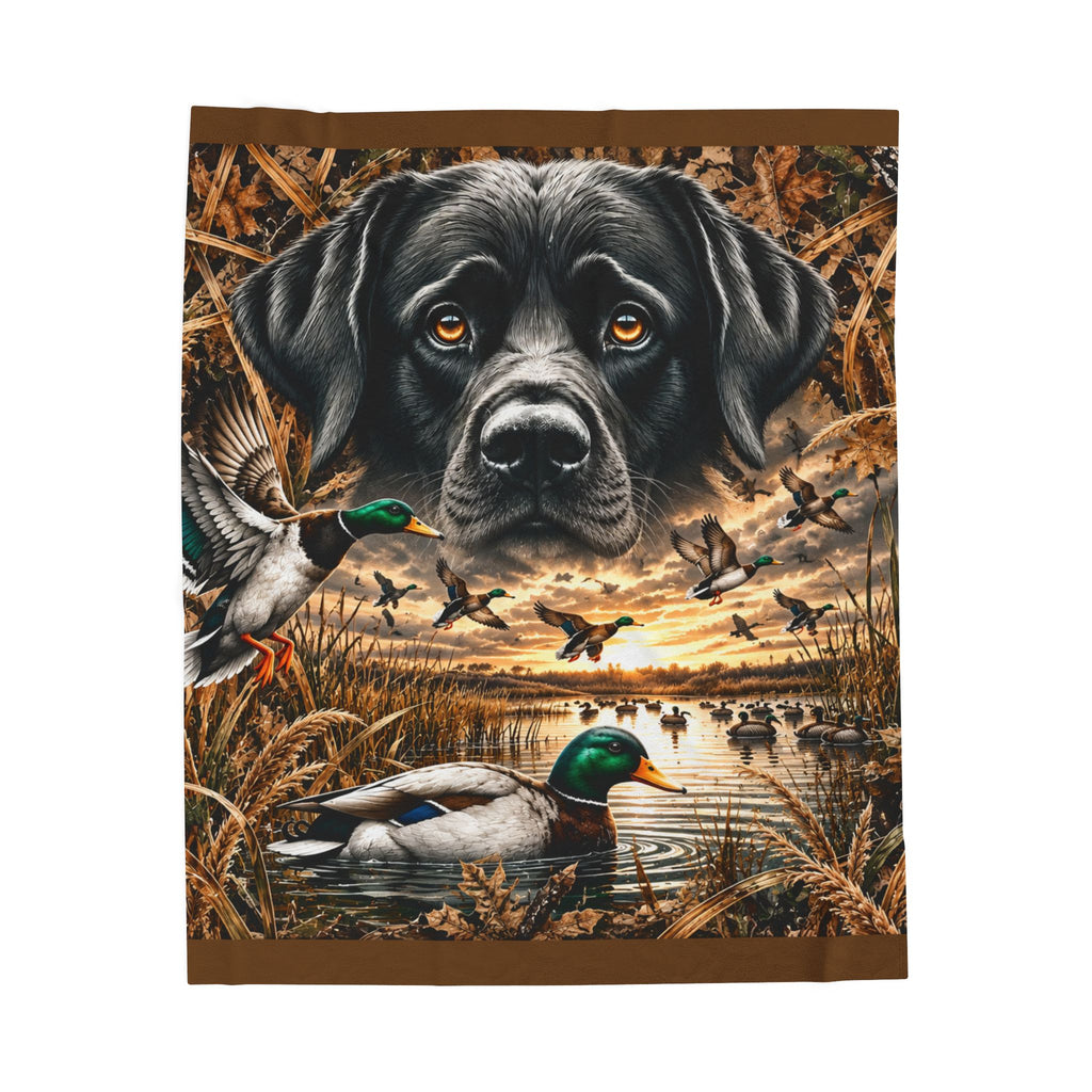 Duck Hunting Labrador Velveteen Plush Blanket — Cozy Waterfowl Scene for Hunters & Dog Lovers