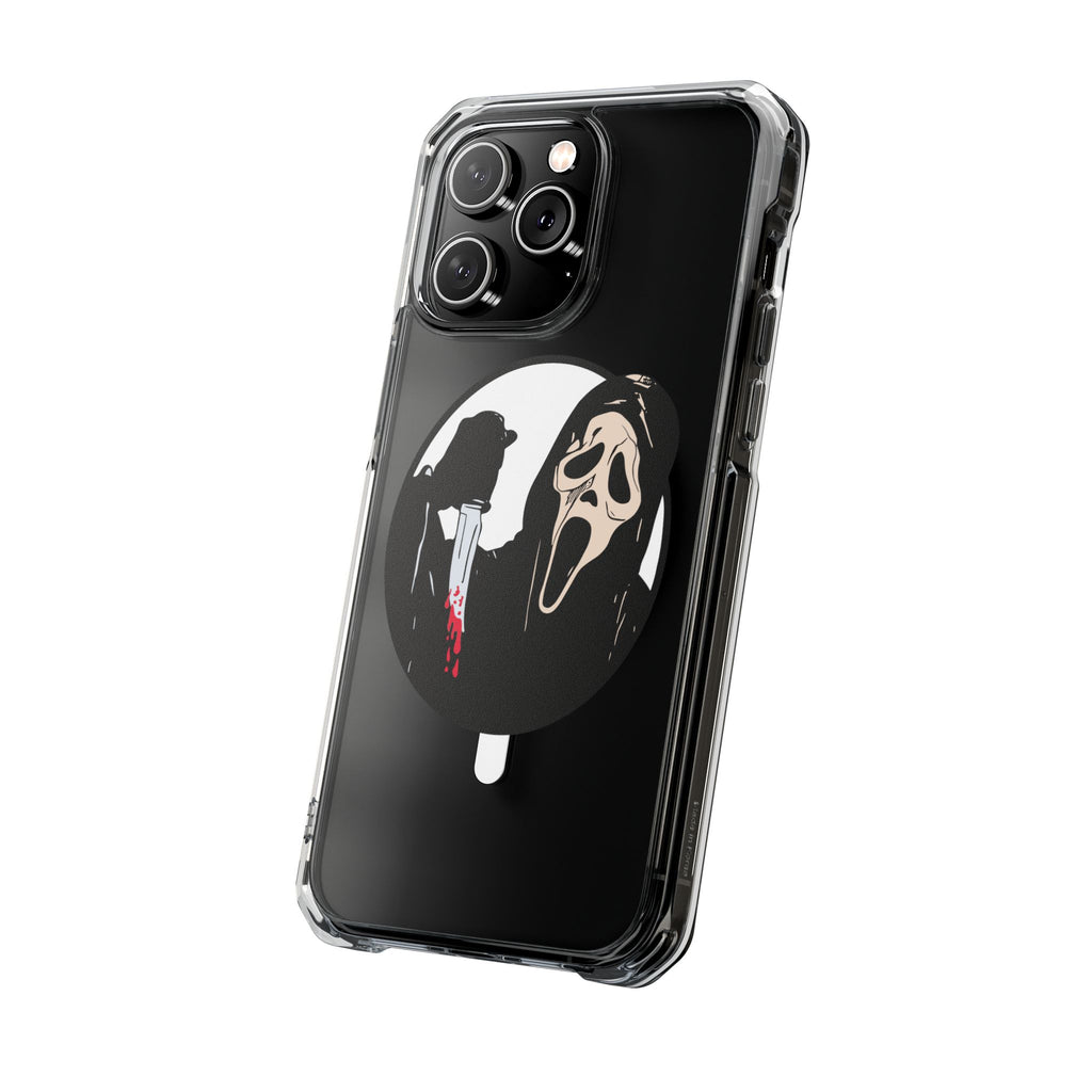 Clear Magnetic Phone Case — Scream Mask & Knife Horror Design