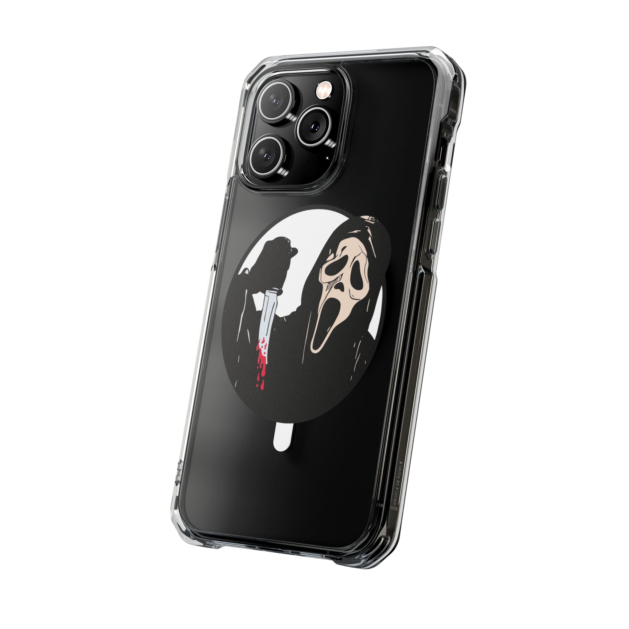 Clear Magnetic Phone Case — Scream Mask & Knife Horror Design