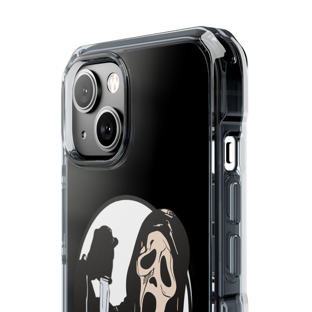 Clear Magnetic Phone Case — Scream Mask & Knife Horror Design