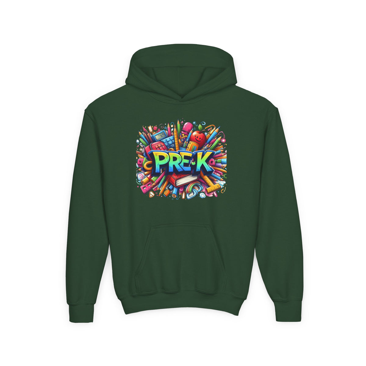 Pre-K Kids Hoodie - Colorful School Supplies Design, Preschool Back-to-School Sweatshirt