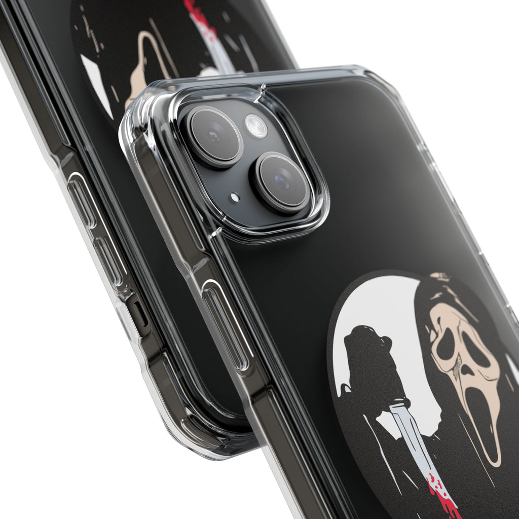 Clear Magnetic Phone Case — Scream Mask & Knife Horror Design