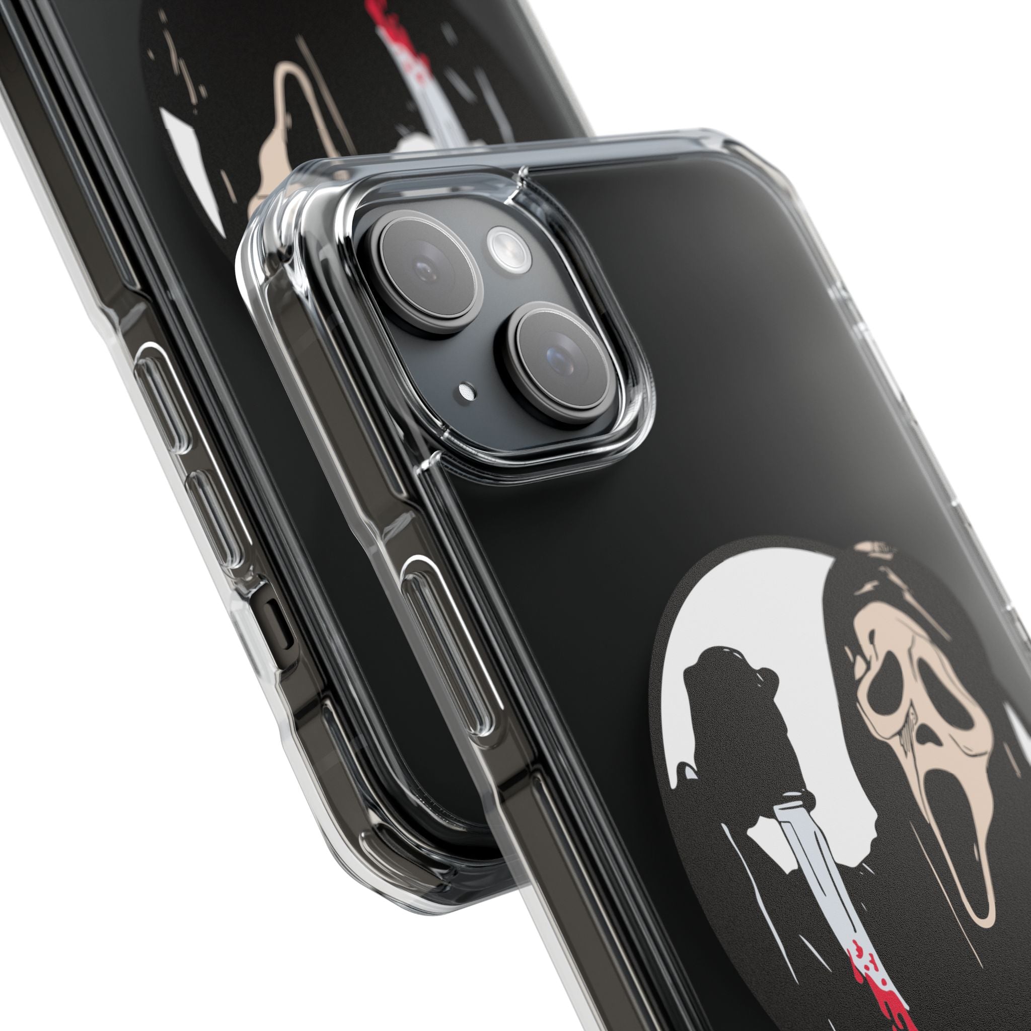 Clear Magnetic Phone Case — Scream Mask & Knife Horror Design