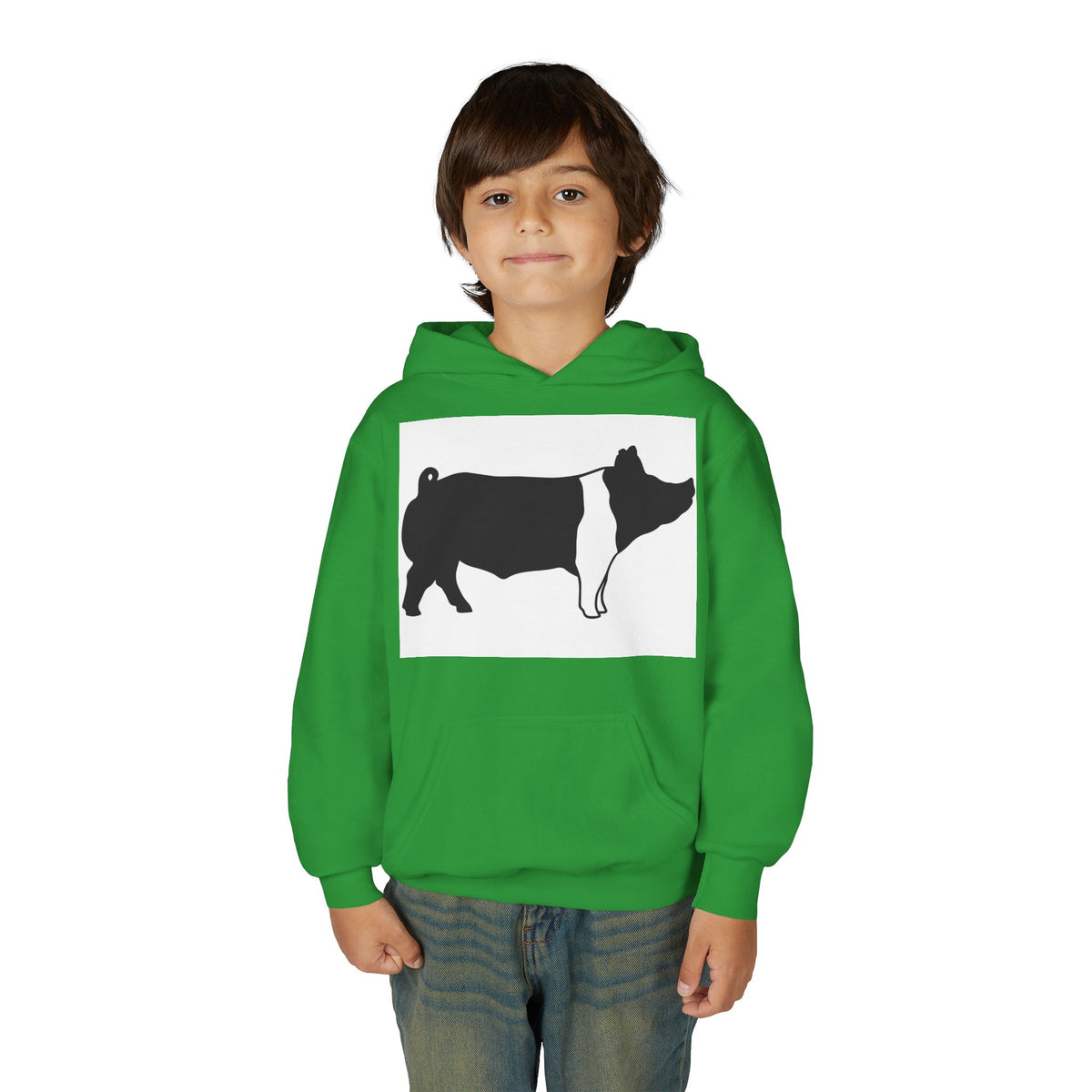 Youth Pig Silhouette Hoodie — Farm Animal Kids Sweatshirt
