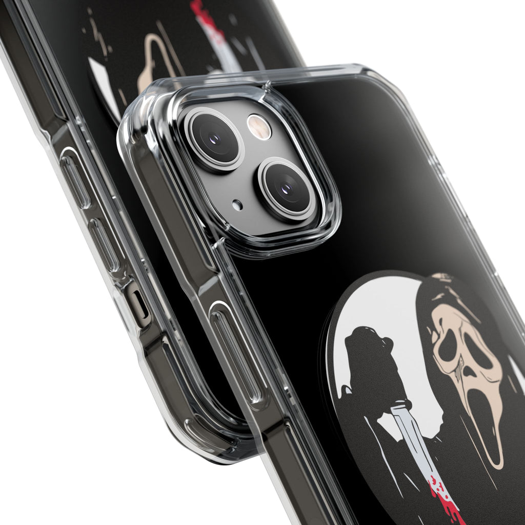 Clear Magnetic Phone Case — Scream Mask & Knife Horror Design