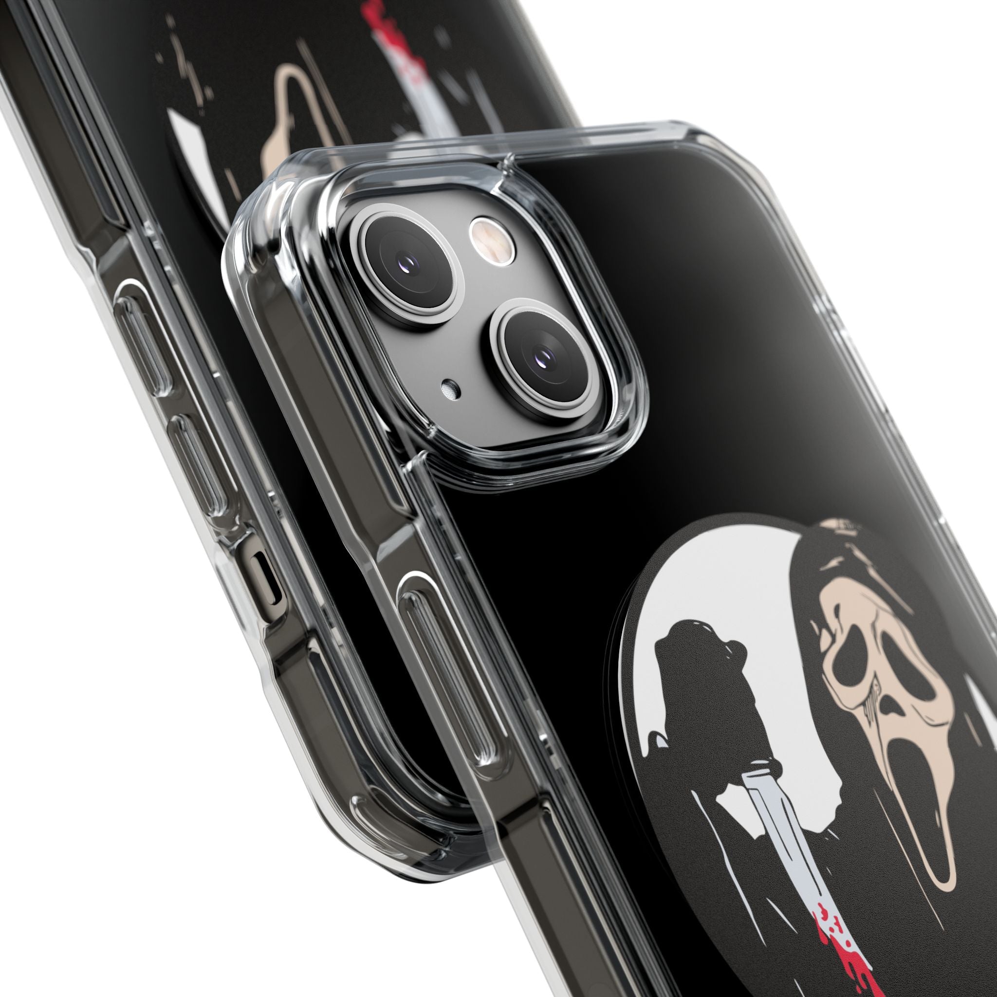 Clear Magnetic Phone Case — Scream Mask & Knife Horror Design