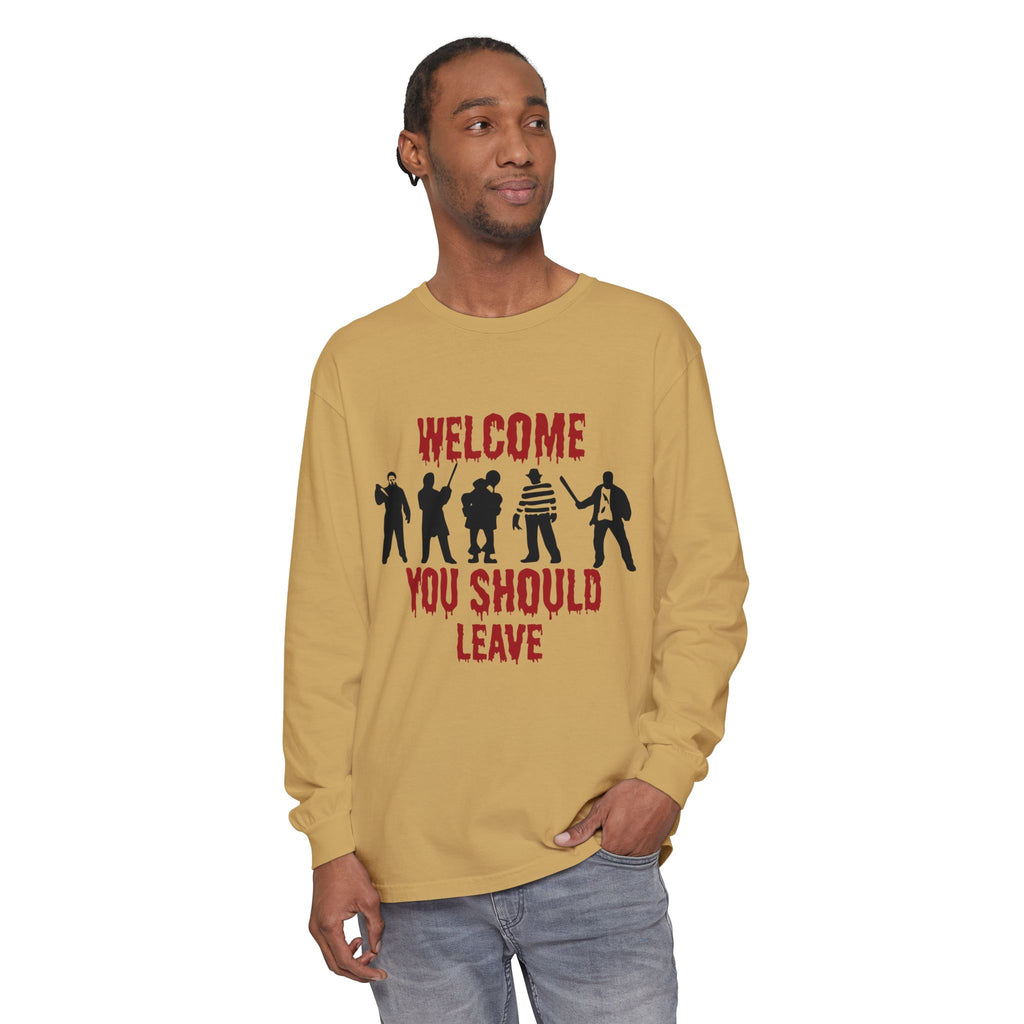 Welcome You Should Leave Long Sleeve T-Shirt — Horror Movie Silhouette Tee