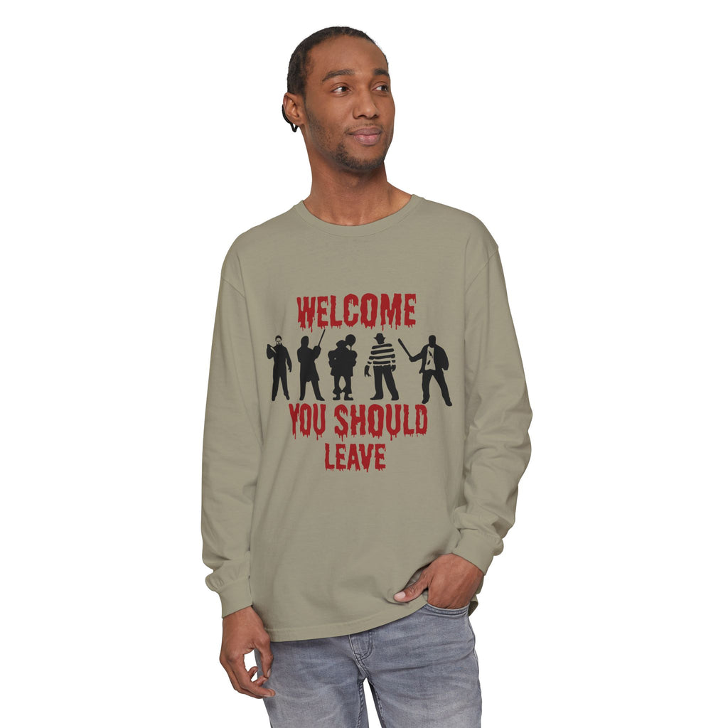 Welcome You Should Leave Long Sleeve T-Shirt — Horror Movie Silhouette Tee