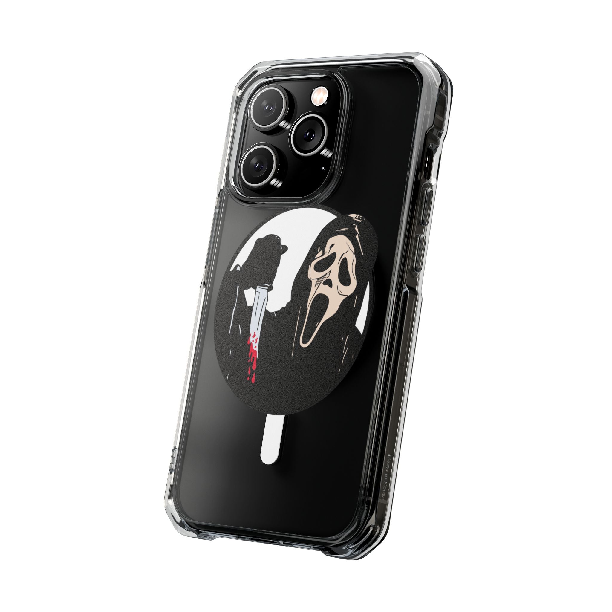 Clear Magnetic Phone Case — Scream Mask & Knife Horror Design