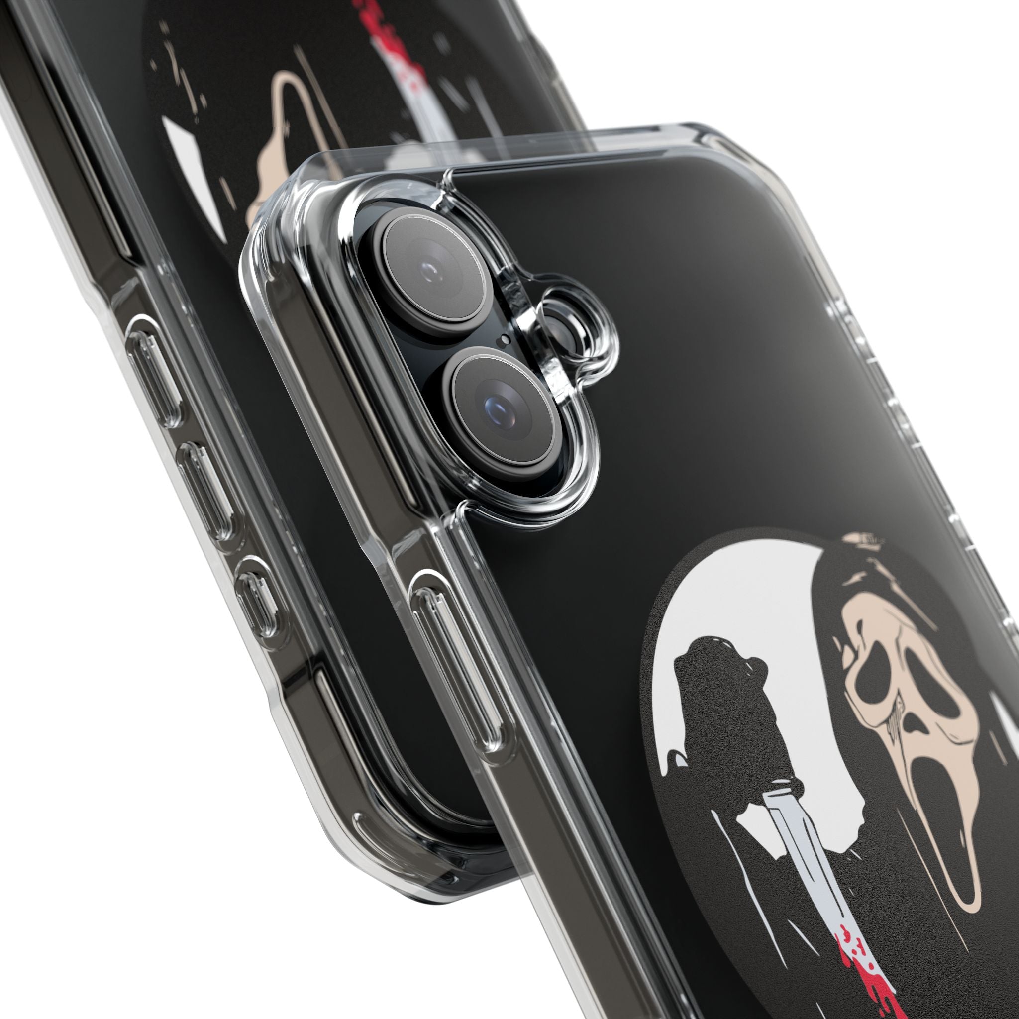 Clear Magnetic Phone Case — Scream Mask & Knife Horror Design