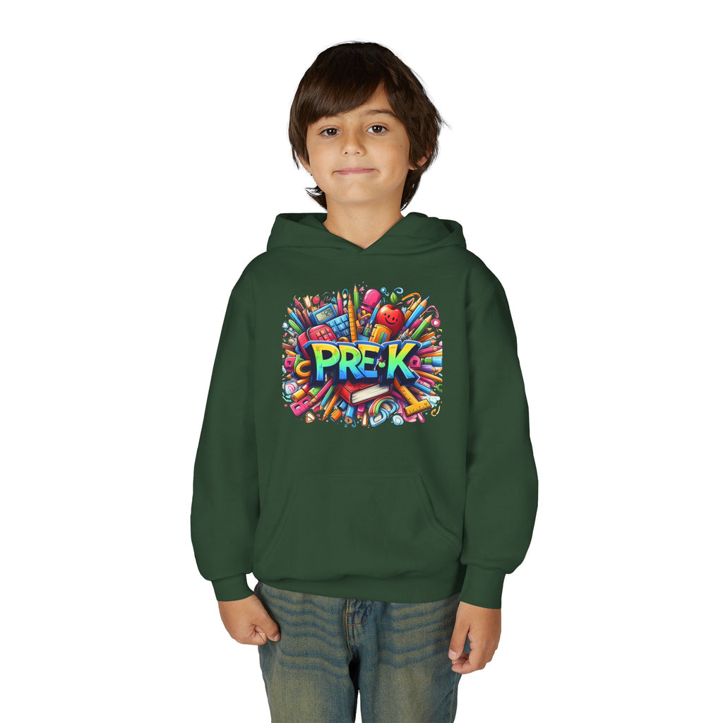 Pre-K Kids Hoodie - Colorful School Supplies Design, Preschool Back-to-School Sweatshirt