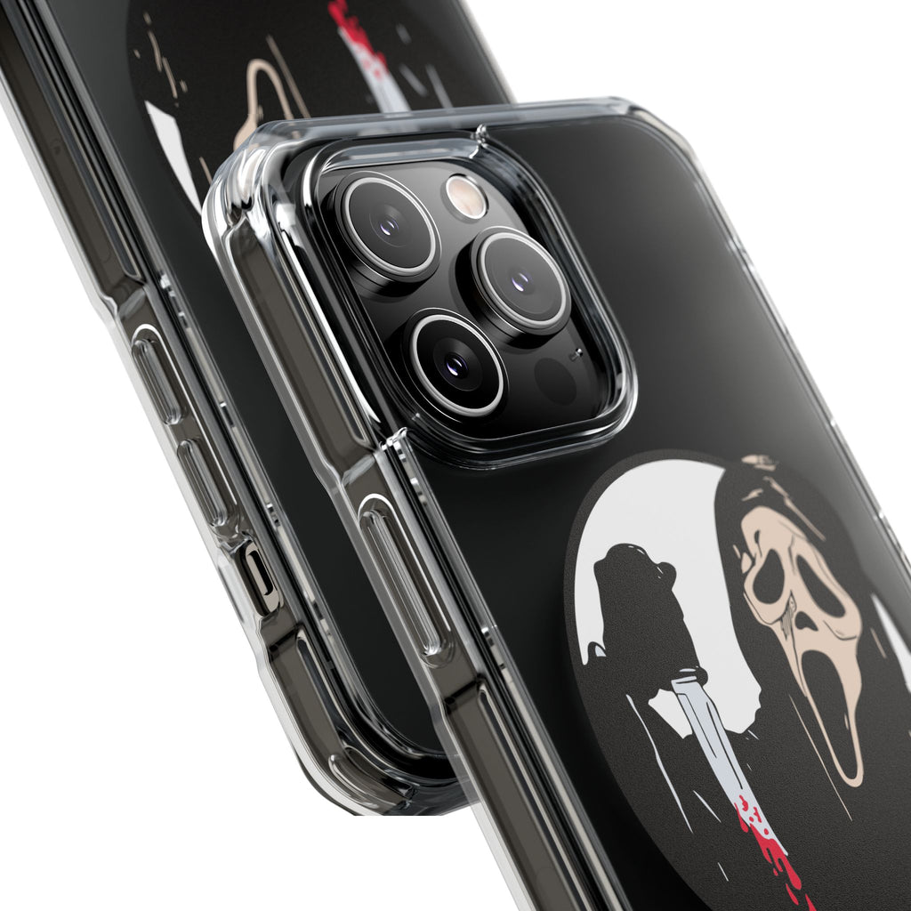 Clear Magnetic Phone Case — Scream Mask & Knife Horror Design