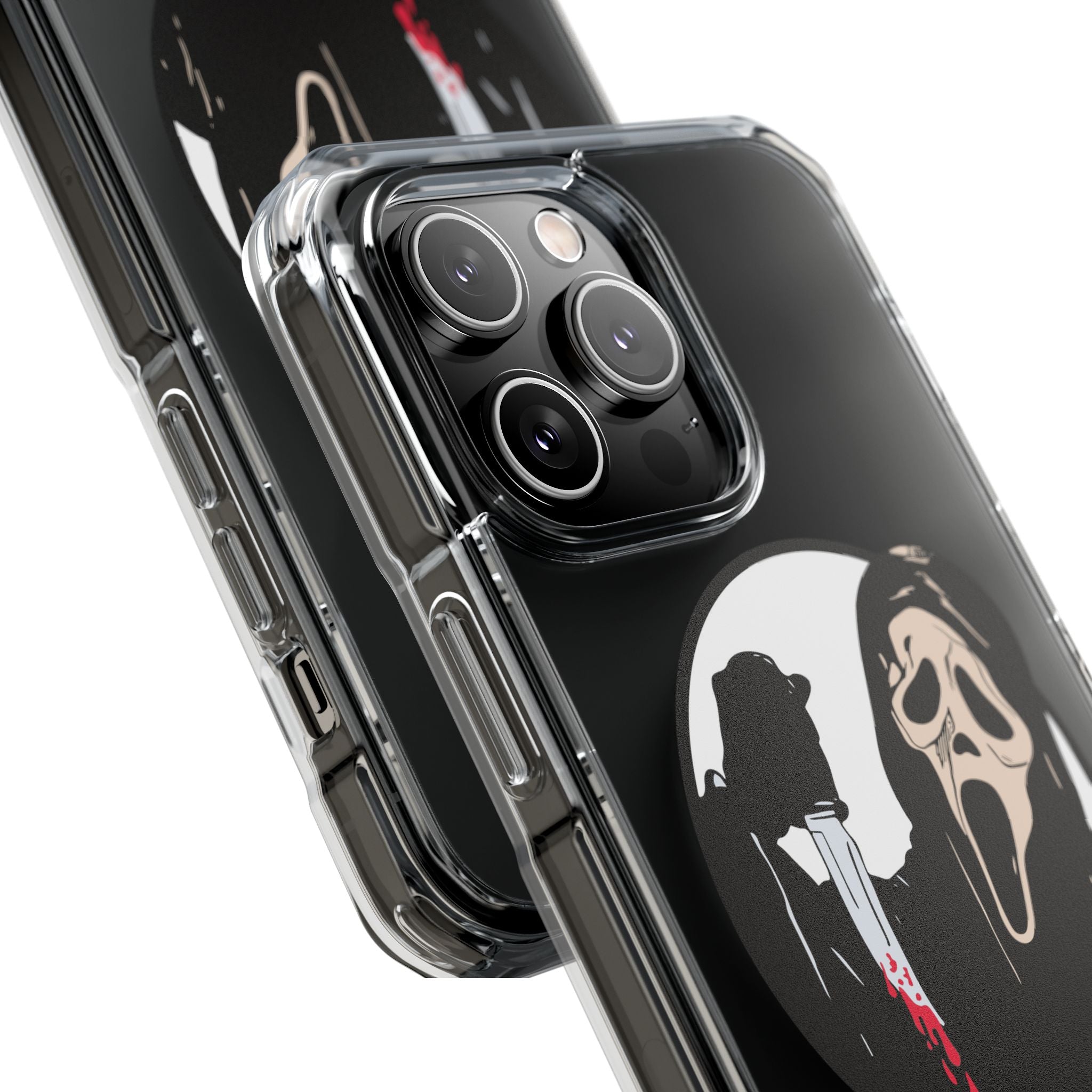 Clear Magnetic Phone Case — Scream Mask & Knife Horror Design