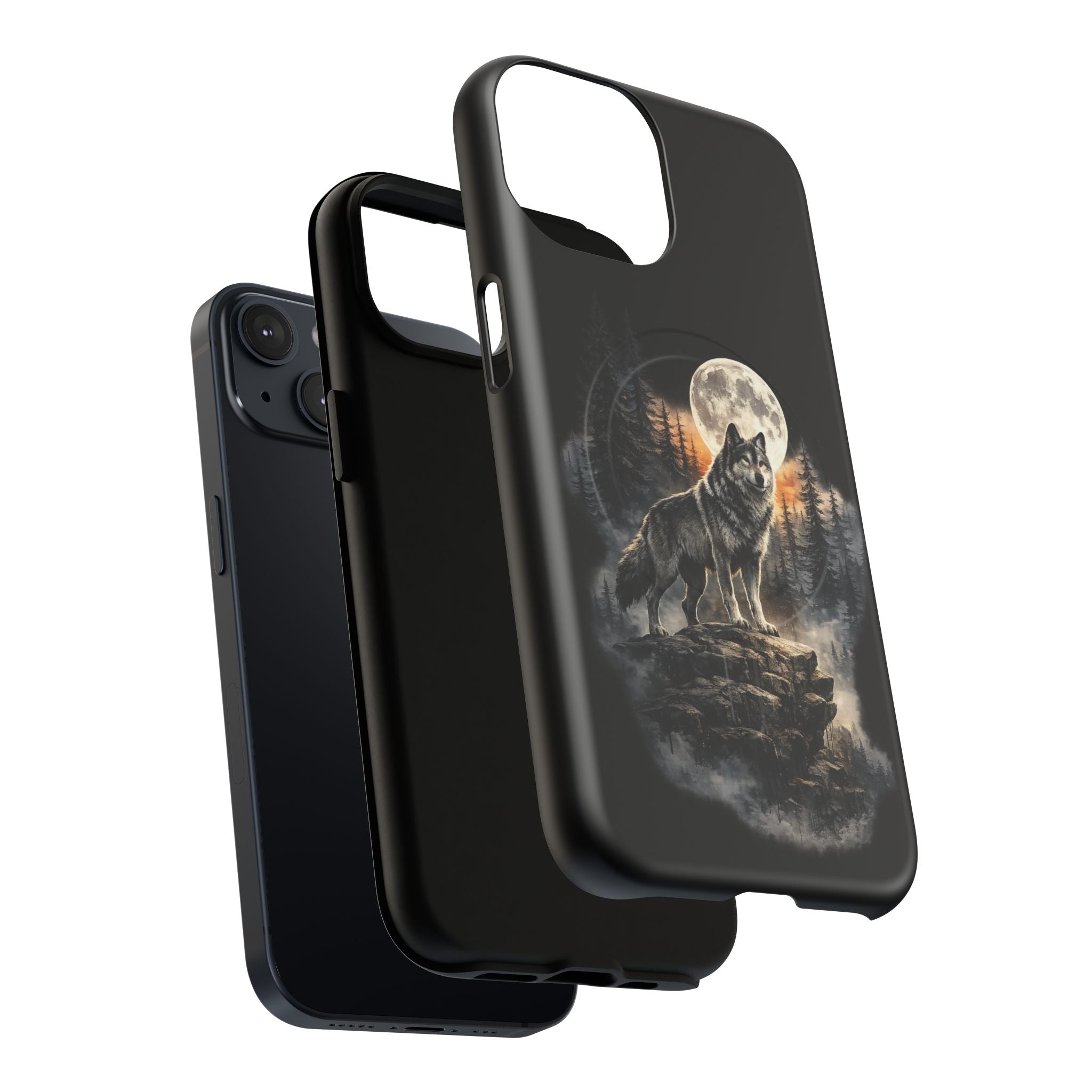 Wolf Moon Tough Magnetic Phone Case — Protective Magnetic iPhone Cover with Full Moon Forest Design