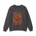 Halloween Sweatshirt — "Just Waiting for Halloween" Skeleton Unicorn Crewneck
