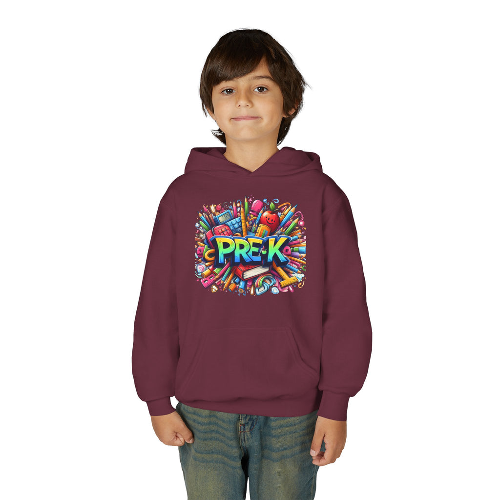 Pre-K Kids Hoodie - Colorful School Supplies Design, Preschool Back-to-School Sweatshirt