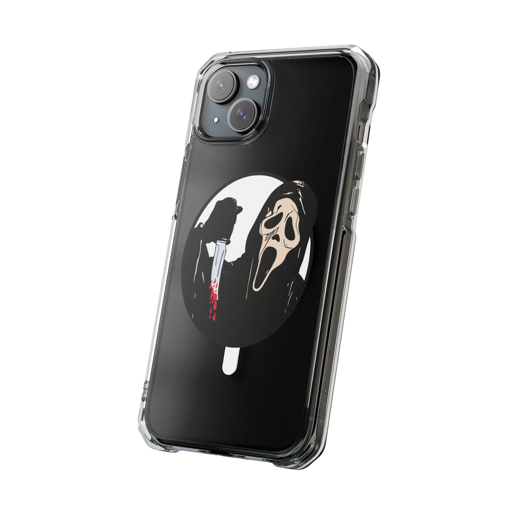 Clear Magnetic Phone Case — Scream Mask & Knife Horror Design